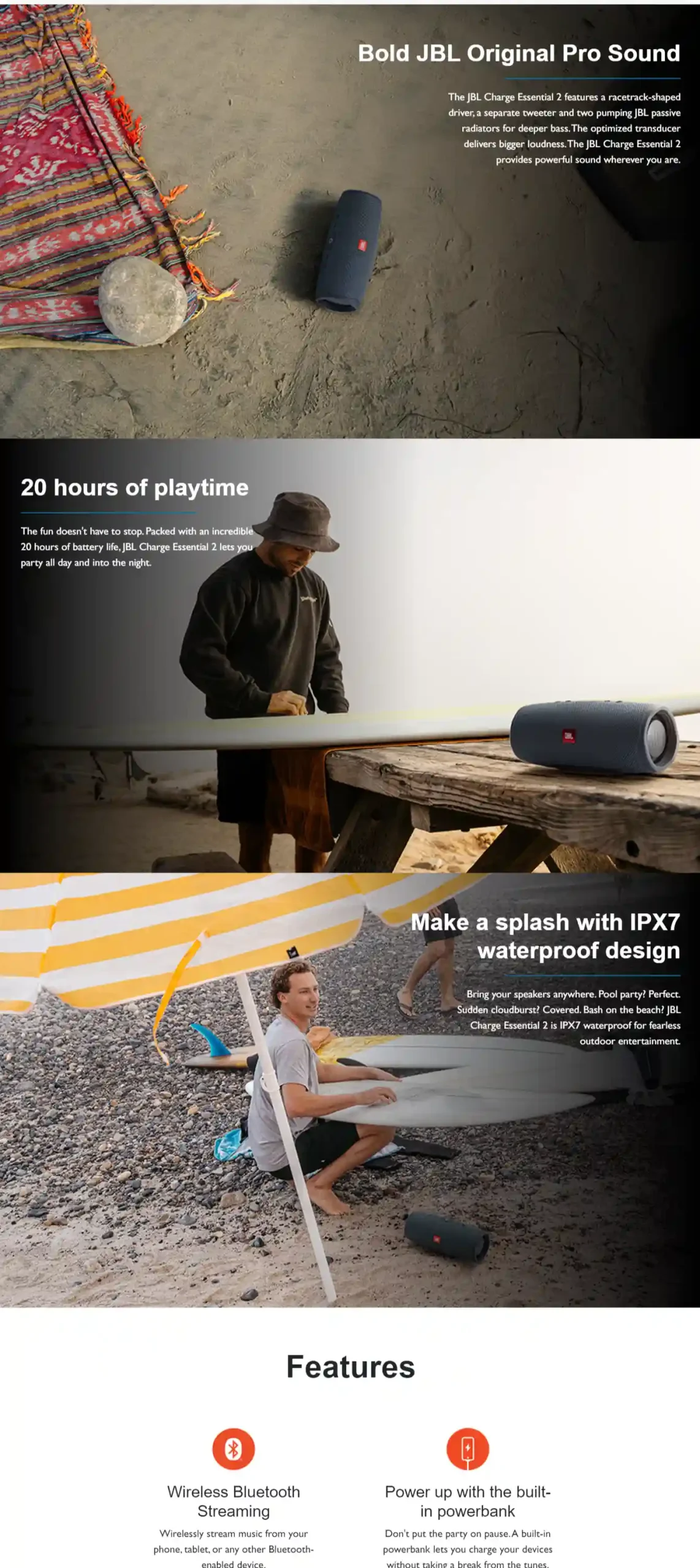 JBL Charge Essential 2 Portable Bluetooth Speaker