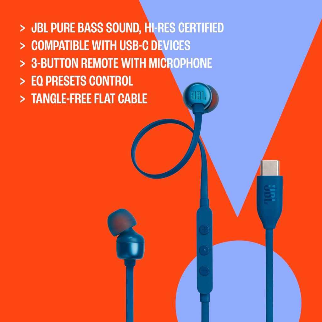 JBL Tune 310C Type C Hi-Res with DAC in-Ear Headphones 3-Button Remote with Microphone 