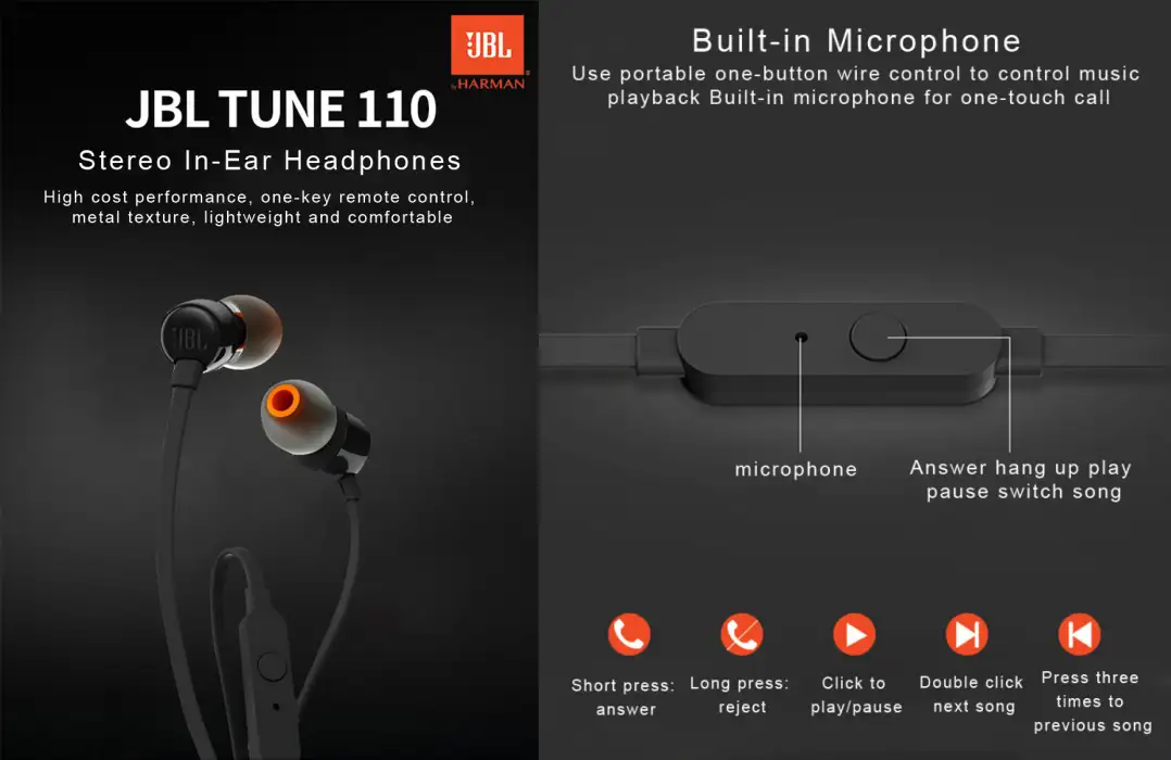 JBL TUNE 110 In-Ear Headphones